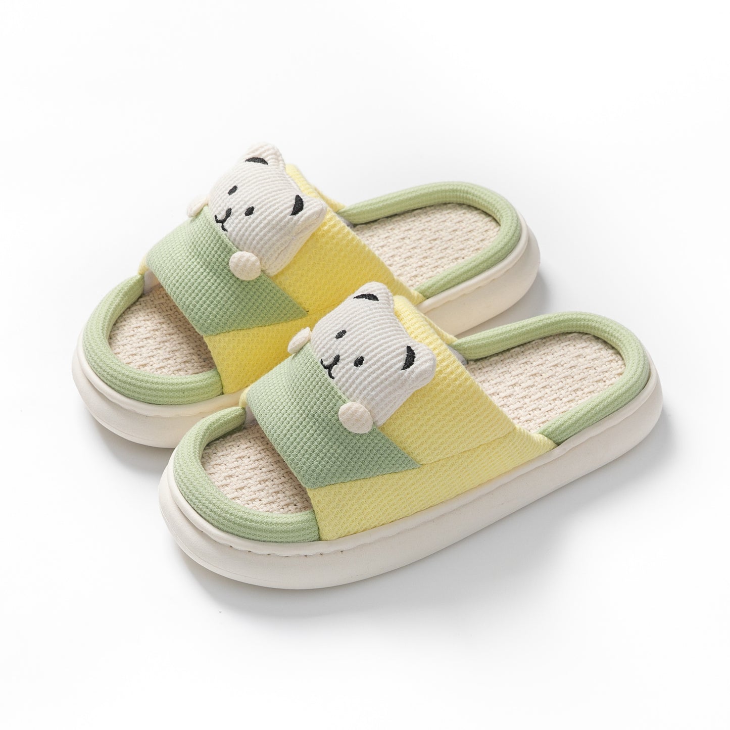 Cute Cartoon Bear Slippers Spring And Autumn Fashion Thick-soled Mute Linen Slipper Women's House Shoes