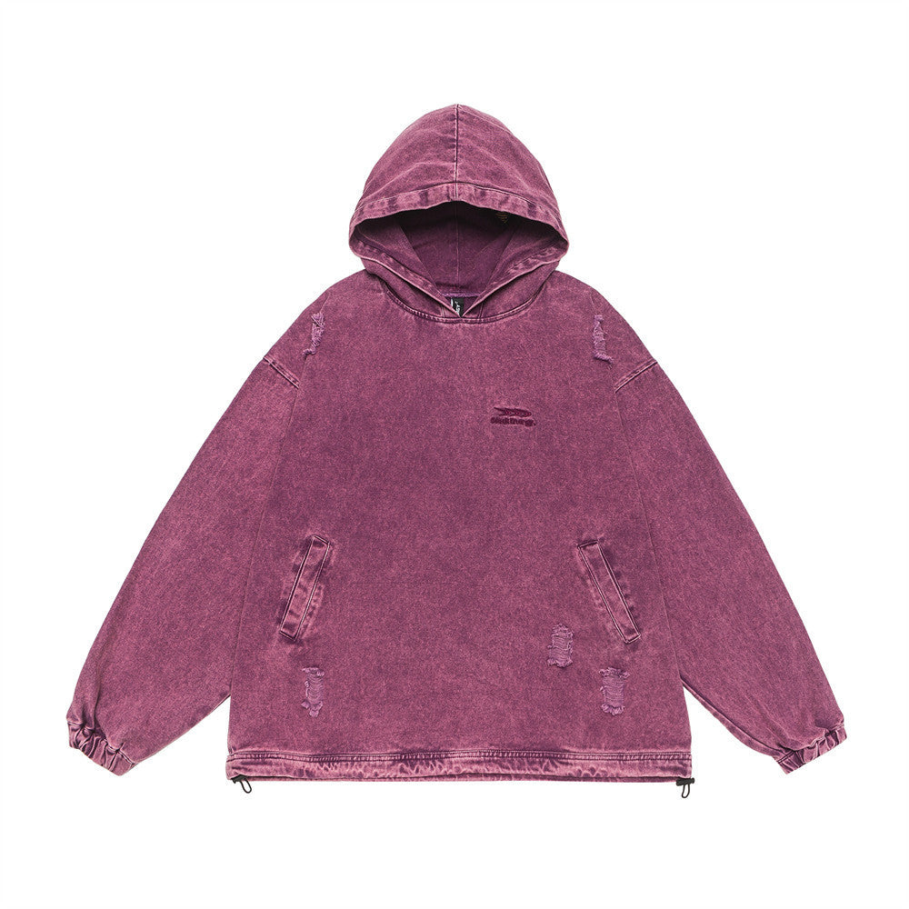 Punk Waste Soil Washed And Worn Worn Hooded Pullover Denim Hoodie