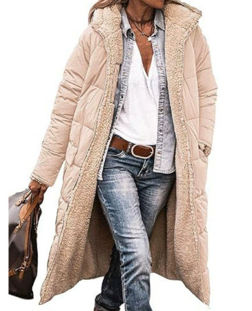 Solid Color Hooded Long Coat Winter Long Sleeve Double-sided Wear Slim Elegant Cardigan Jacket Top Women's Clothing
