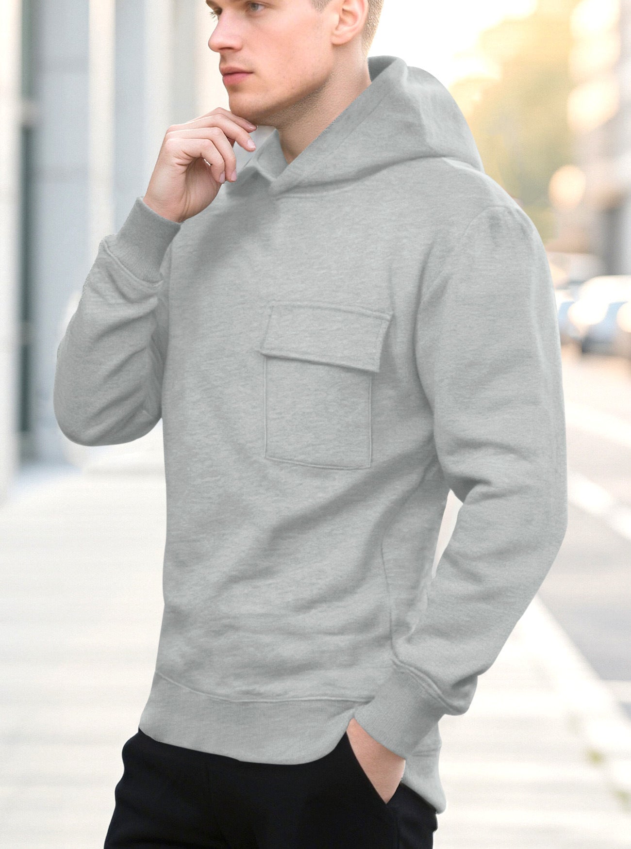 Solid Color Loose Casual Hooded Sweatshirt