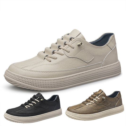 Men's Round Head Cowhide Surface Breathable Casual Skateboard Shoes