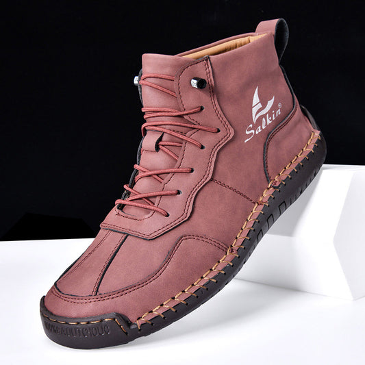Leather Shoes High-top Retro Casual Boots