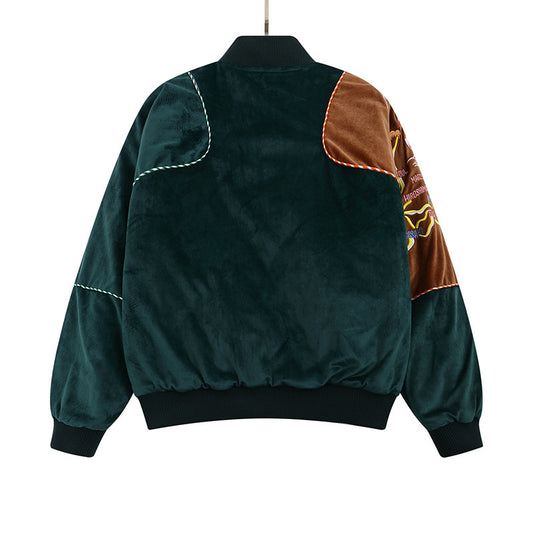 Embroidered Velvet Baseball Jacket Cotton Coat