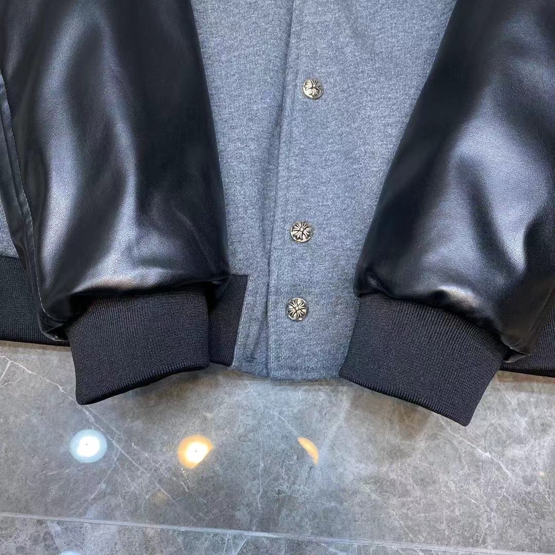 Sanskrit Cross Wool Leather Stitching Men's Jacket