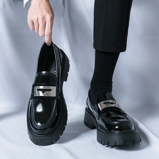 Summer Glossy Breathable Hidden Heel Platform Loafers Small Leather Shoes