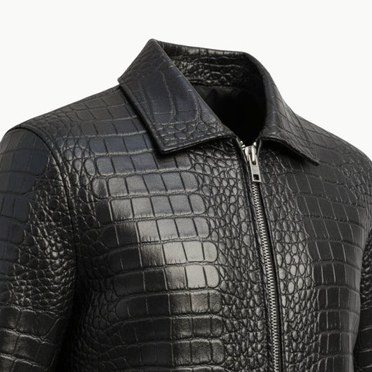 Crocodile Black Faux Leather Jacket