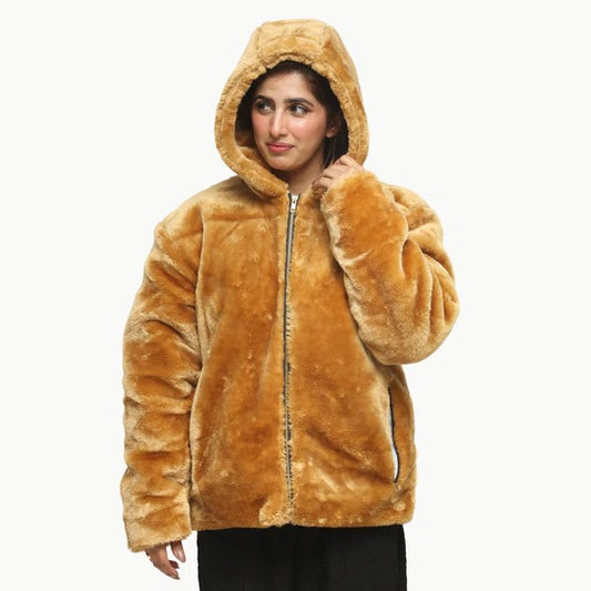 Women Camel Mohair Fur Jacket