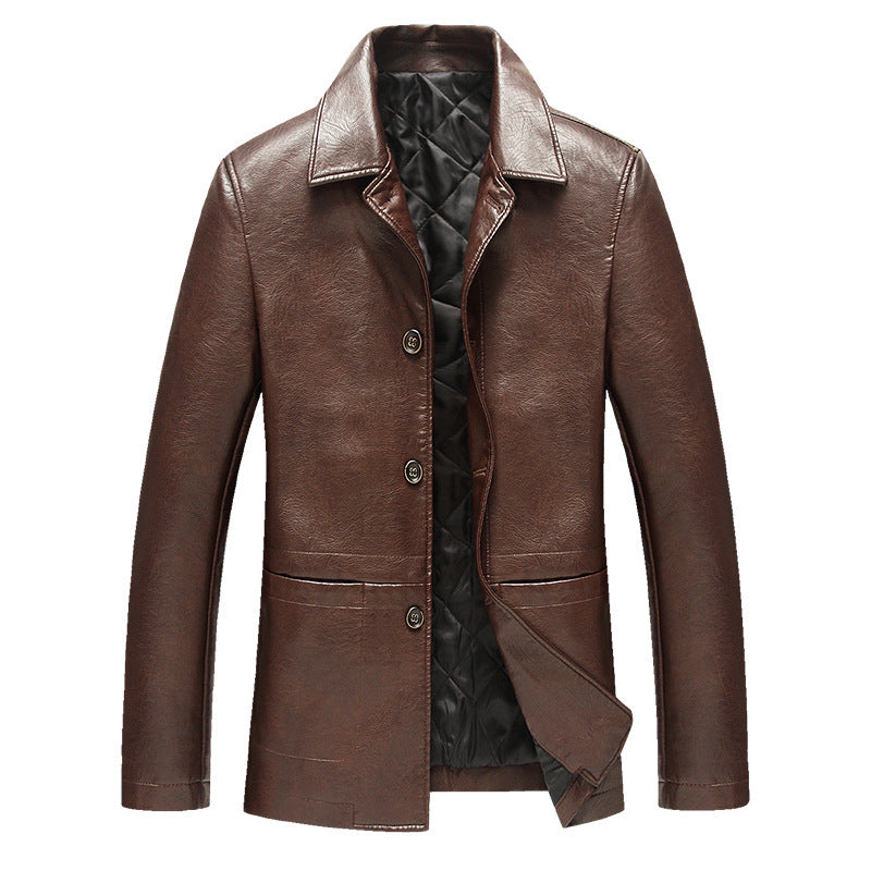 Middle-aged And Elderly Men's Cotton Lapel Leather Jacket