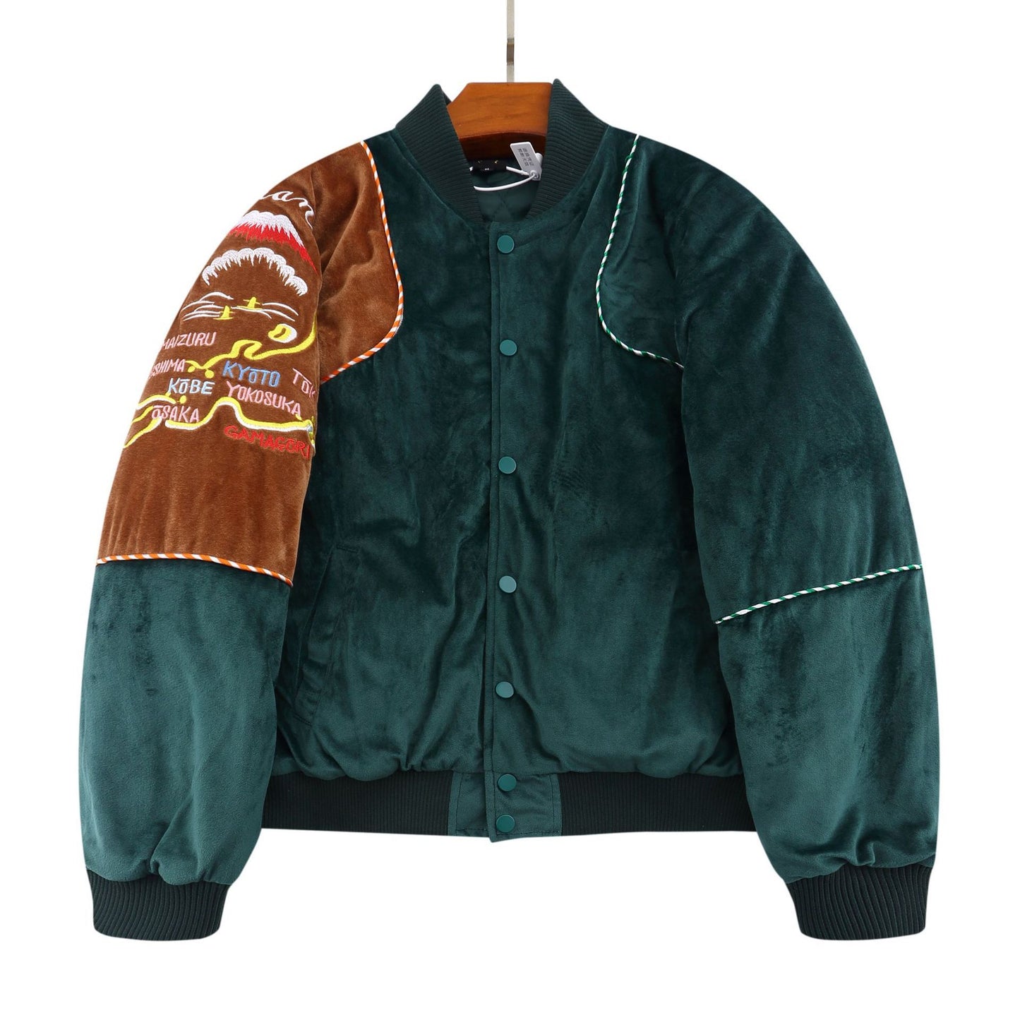 Embroidered Velvet Baseball Jacket Cotton Coat