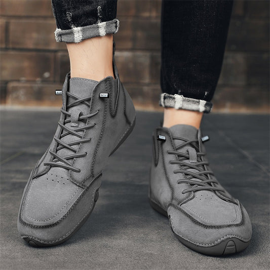 Men's Simple Printed Genuine Leather Working Wear Ankle Boots