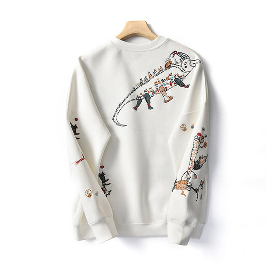 Youthful Vitality Soft And Delicate Embroidered Cotton Sweatshirt