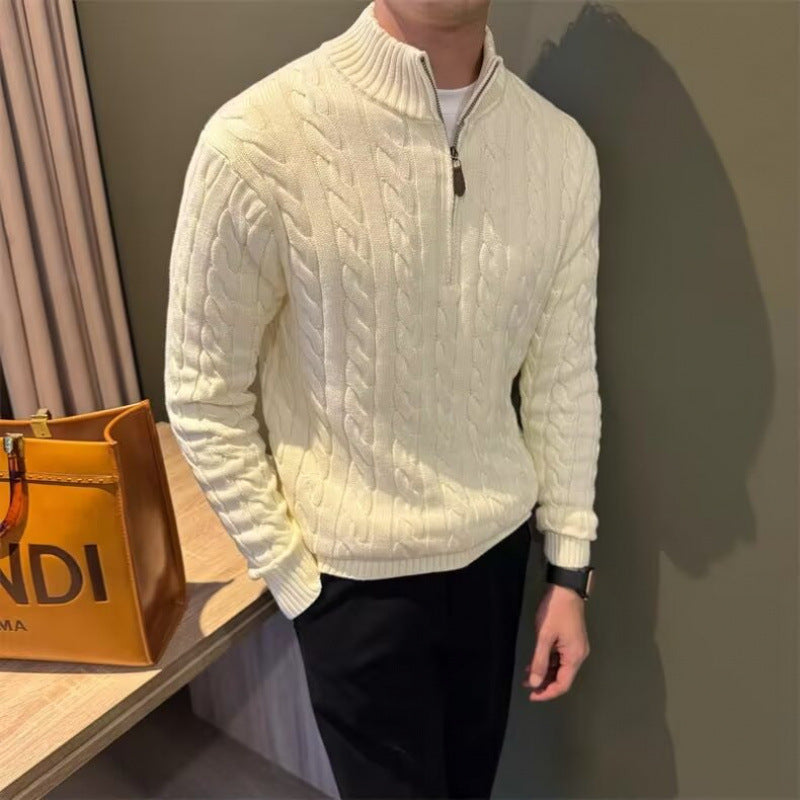 Men's Stand-up Collar Twisted-knit Half-zip Sweater