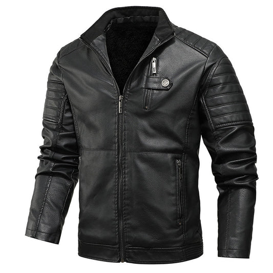 Leather Men's Leather Jacket Youth Motorcycle Leather Jacket Plus Velvet Thickening