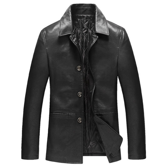 Middle-aged And Elderly Men's Cotton Lapel Leather Jacket