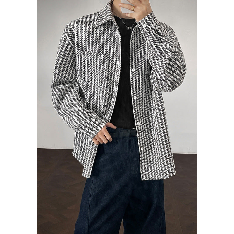 Mens Bold Herringbone Chanel-Style Shirt Jacket