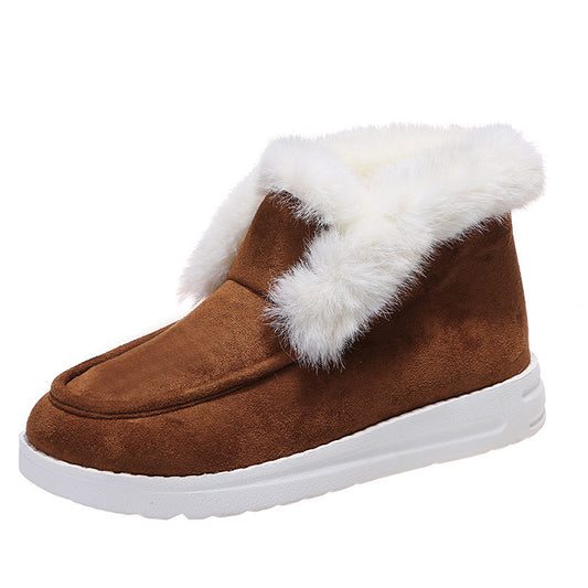 Plush Flat Bottom Thickened Large Short Snow Boots For Women