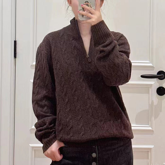 Embroidered Sweater Half Zipper Sweater Sweater Temperament Slimming Short Top