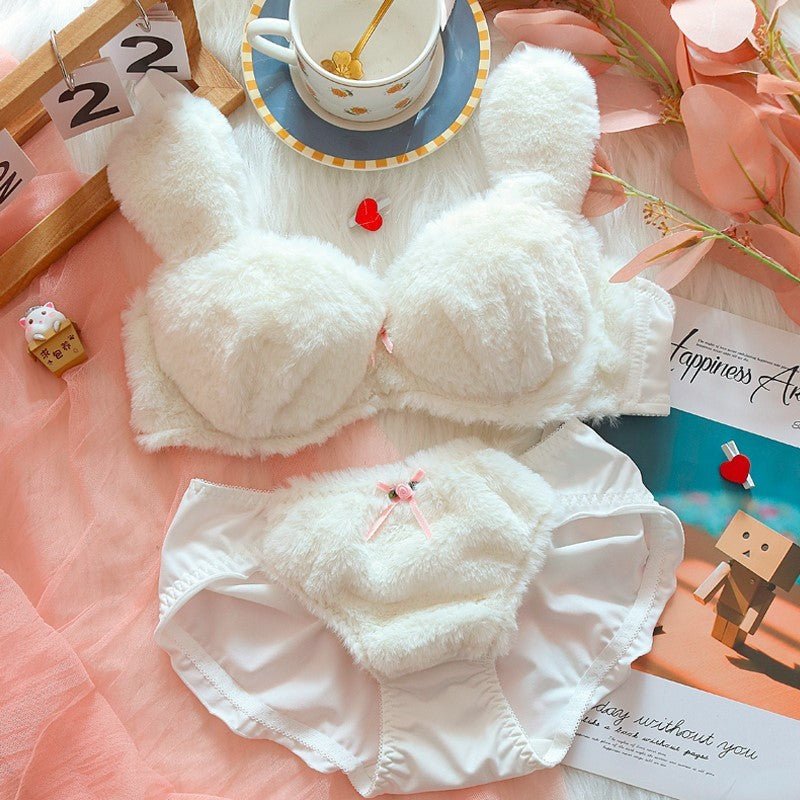 Moon Rabbit Girl Plush Bra Panties Set - Babazayed