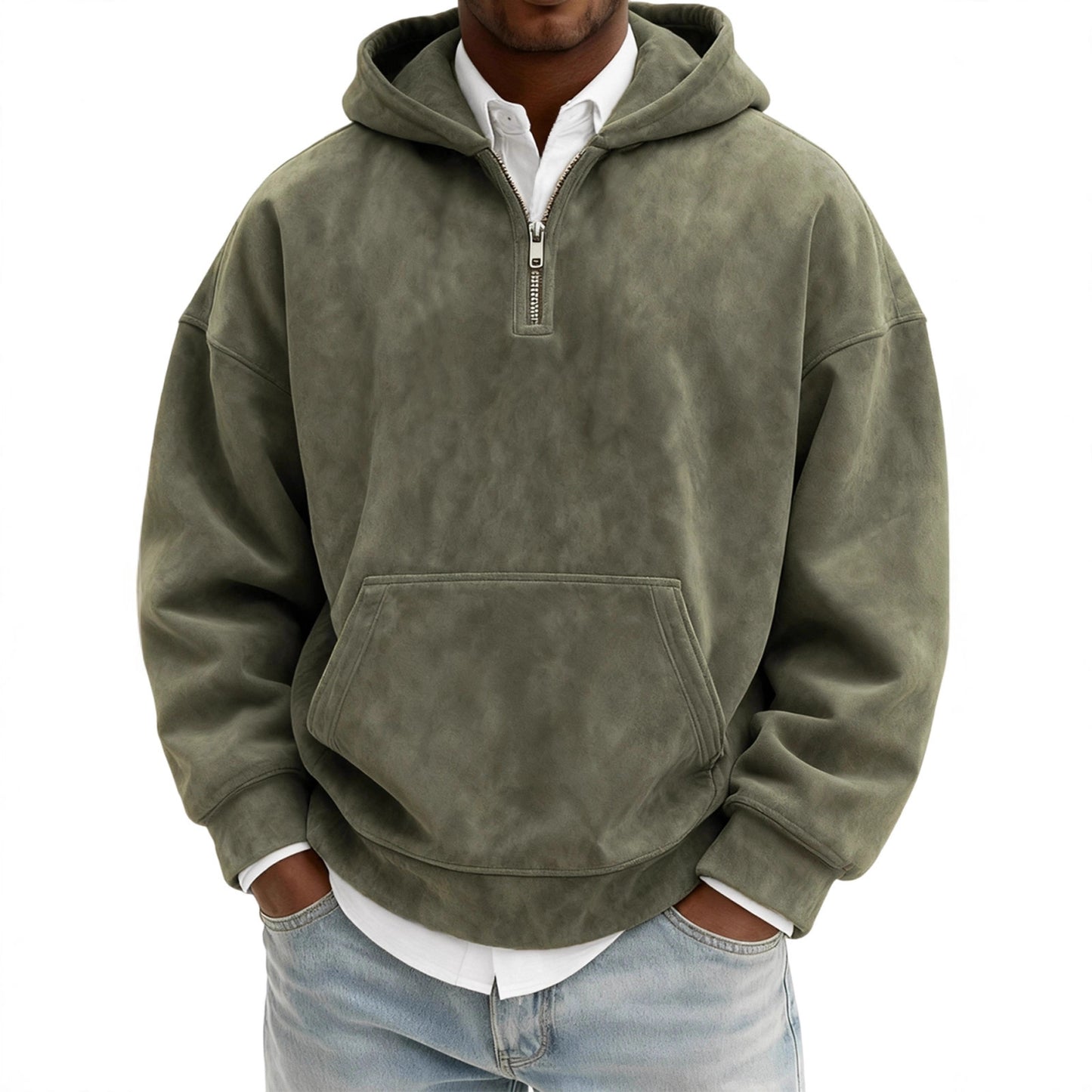 Hoodie Half Zipper Solid Color Loose Sweater