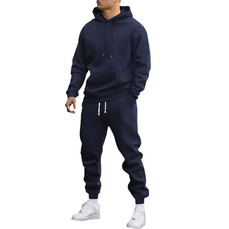 Men's Casual Sports Suit Solid Color Hoodie With Gridles Pants