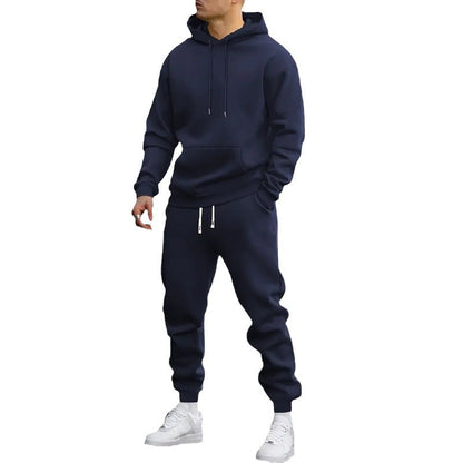 Men's Casual Sports Suit Solid Color Hoodie With Gridles Pants