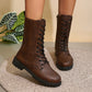 British Style Round Toe Side Zipper Thick Bottom Locomotive Large Size Women's Boots
