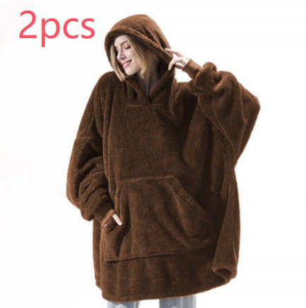 Hoodie Sweatshirt With Big Pocket Tops Sweater Comfortable Loose Double-Sided Fleece Thicker Wearable Blanket
