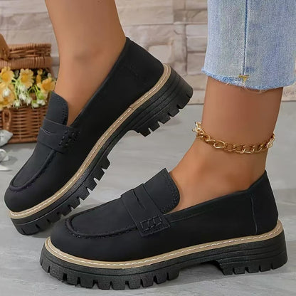 Leisure Matte British Style Women's Shoes Chunky Heel Platform