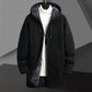 Fall Winter Men Fleece-lined Mid-length Zipper Hooded Sweater Cardigan