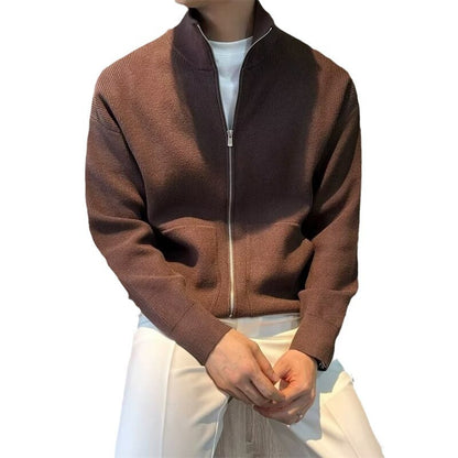 Versatile Zipper Cardigan Men's Knitted Shirt Autumn And Winter British Slim-fitting Sweater