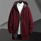 Fall Winter Men Fleece-lined Mid-length Zipper Hooded Sweater Cardigan