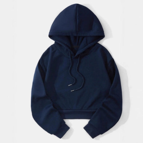 Autumn And Winter Fleece-lined Casual Short Cropped Hooded Sweatshirt