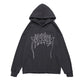 Letter Embroidered Frayed Hooded Sweatshirt