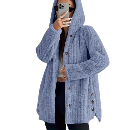 Hooded Loose Plush Coat Women's Regular Sleeve