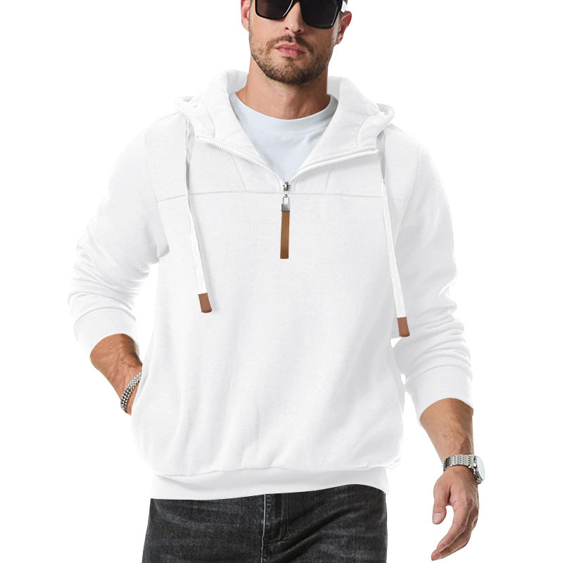 New Men's Heavy Fleece-lined Half-zip Sporty Casual Hooded Sweatshirt