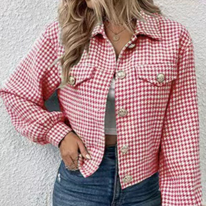 Women's Coat Lapel Single Breasted Houndstooth Jacket