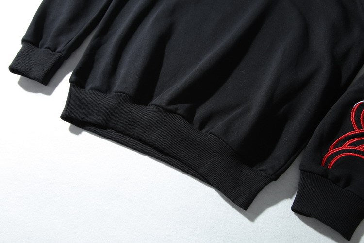 Embroidered Top Men's Casual Ethnic Style Pullover Round Neck Cotton Plus Velvet Sweatshirt