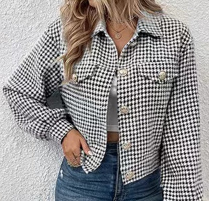 Women's Coat Lapel Single Breasted Houndstooth Jacket