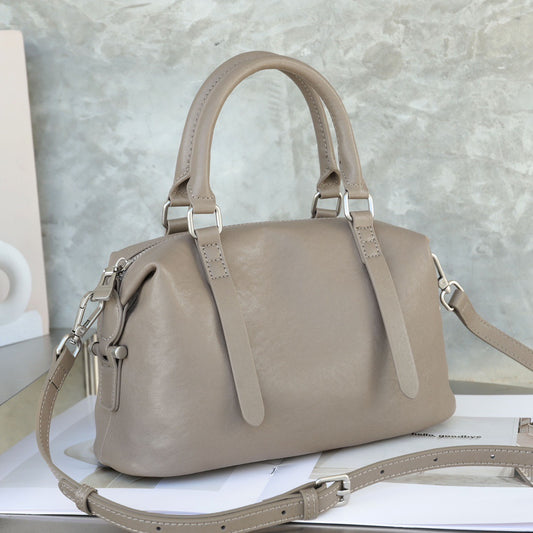 Top Layer Cowhide Ladies Bag Retro Easy Matching Pillow Bag