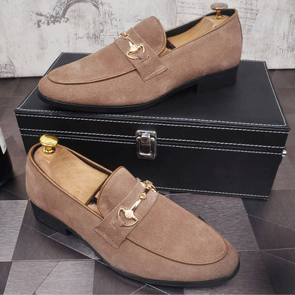 Men's Breathable Genuine Leather Slip-on Trendy Beanie Shoes Light Luxury Suede Leather Lazy Shoes