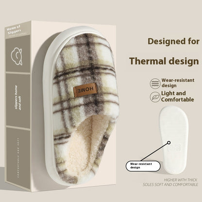 Women's Home Comfortable Warm Striped Toe Cap Cotton Slippers