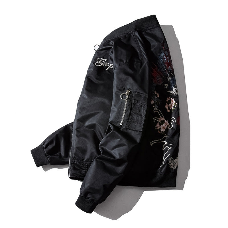 Men's Dragon And Tiger Embroidery Jacket Air Force Jacket