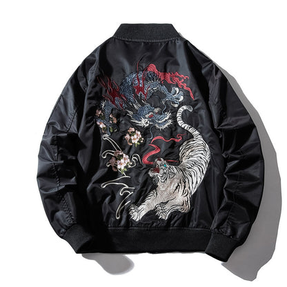 Men's Dragon And Tiger Embroidery Jacket Air Force Jacket