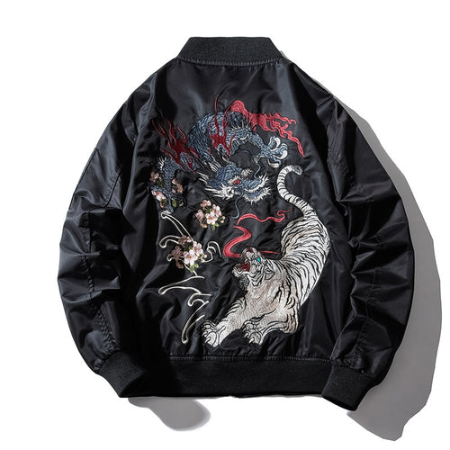 Men's Dragon And Tiger Embroidery Jacket Air Force Jacket