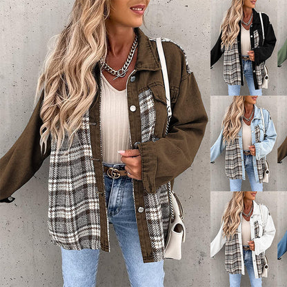 Denim Jacket Long Sleeve Plaid Button Down Shirt