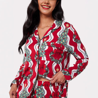 Christmas Printed Long-sleeved Trousers Autumn Ladies Home Leisure Suit