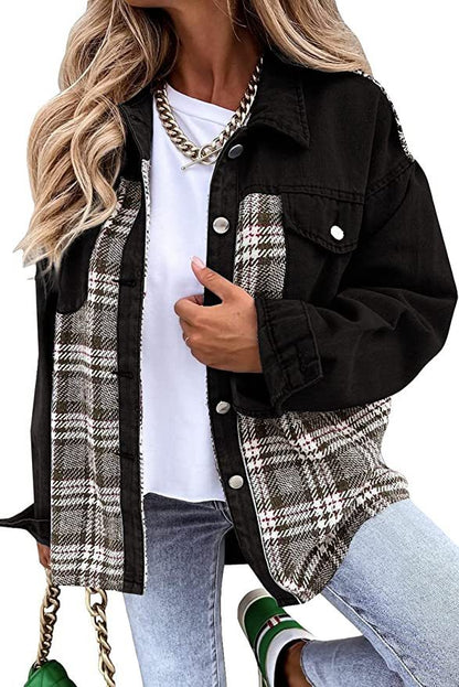 Denim Jacket Long Sleeve Plaid Button Down Shirt