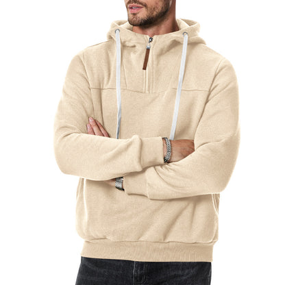 New Men's Heavy Fleece-lined Half-zip Sporty Casual Hooded Sweatshirt
