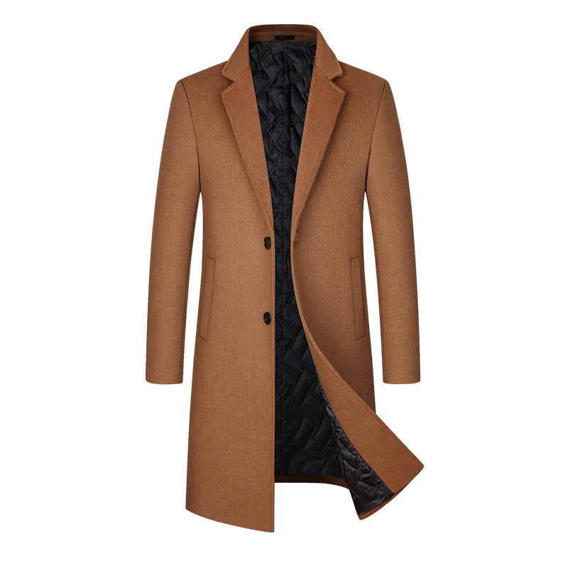 Men's Woolen Overcoat Mid-length Cotton-padded And Thickened