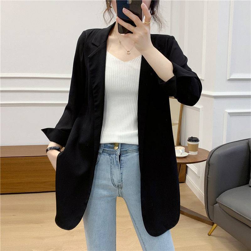 Women's Blazer Jacket Suit Coat Single-breasted Stand Collar Tops Slim Outerwear Temperament Office Jacket